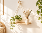 Étagère murale macramé coloris naturel – ambiance cozy