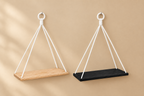 Étagère murale macramé – coloris naturel et noir sur fond blanc