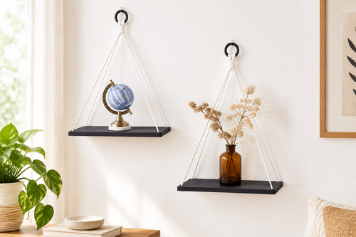 Étagère murale macramé coloris noir – ambiance boho